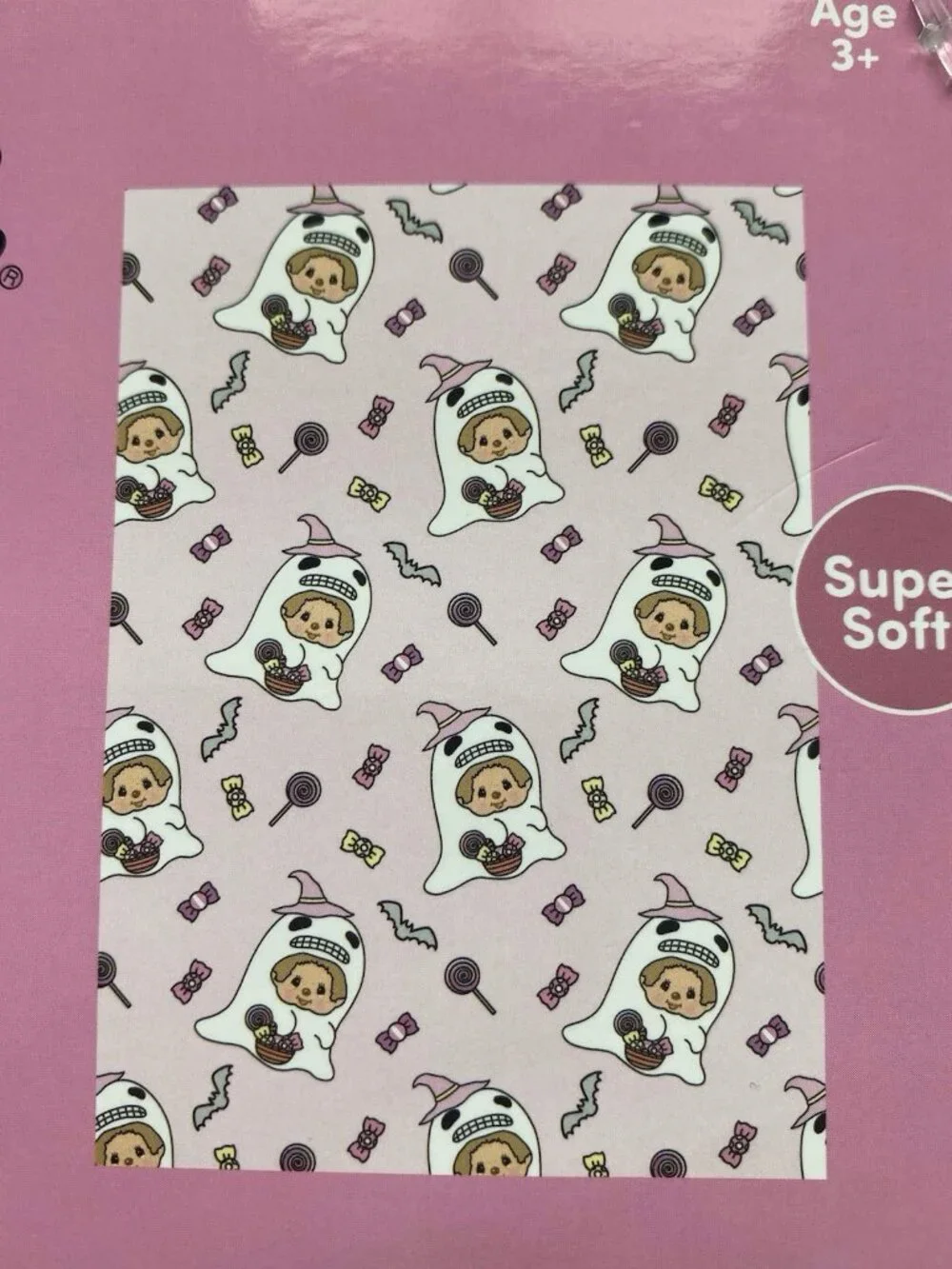 Halloween Candy Ghost Monchhichi Pink Soft Plush Throw Blanket 50” X 70” NEW
